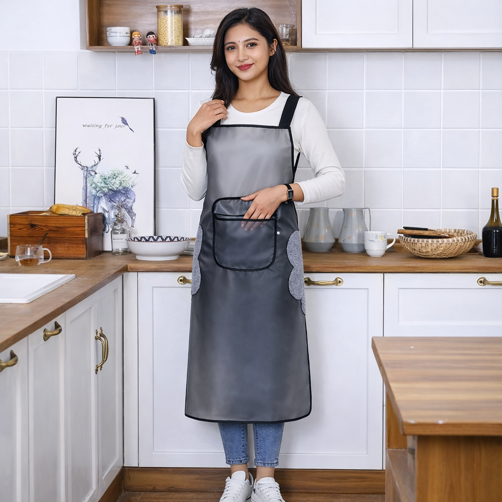 Adjustable Waterproof PVC Kitchen Apron with Pocket – Oil & Stain Resistant