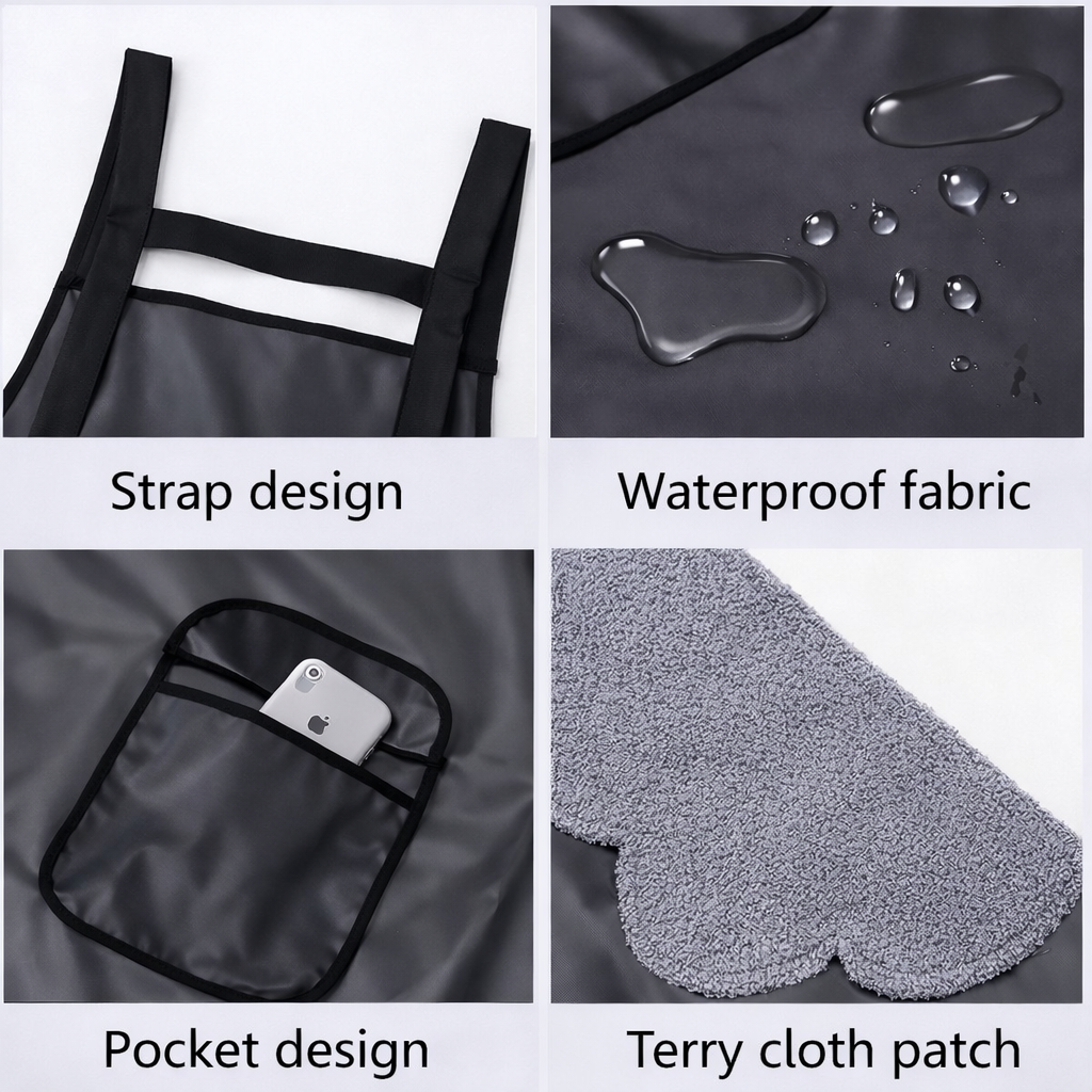 Adjustable Waterproof PVC Kitchen Apron with Pocket – Oil & Stain Resistant